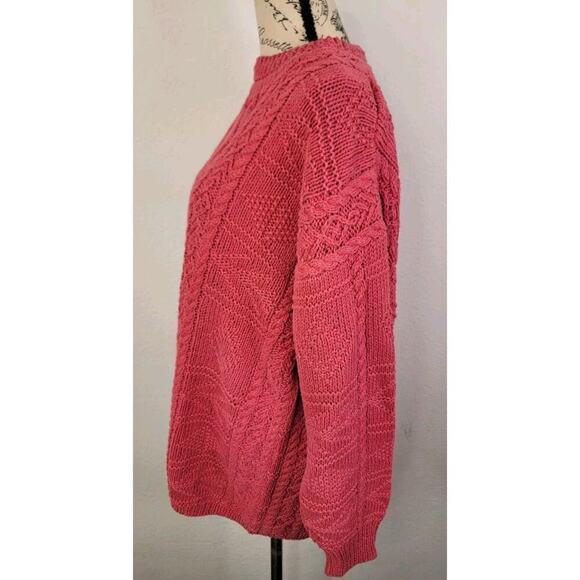 Vintage Express Sweater Womens SZ M Handknitted Fisherman Chunky Grandpa Pink - Picture 5 of 10
